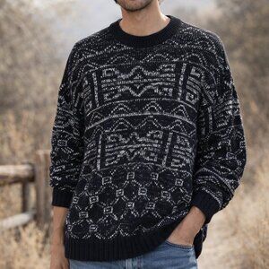 Adam Sloane Black Chunky Crew Neck Southwestern Vintage Sweater Men's Size XL
